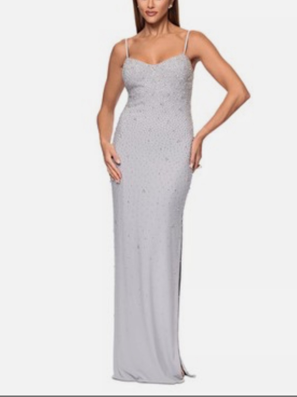 Xscape Silver Beaded Rhinestone Formal Evening Gown Size 6 NWT